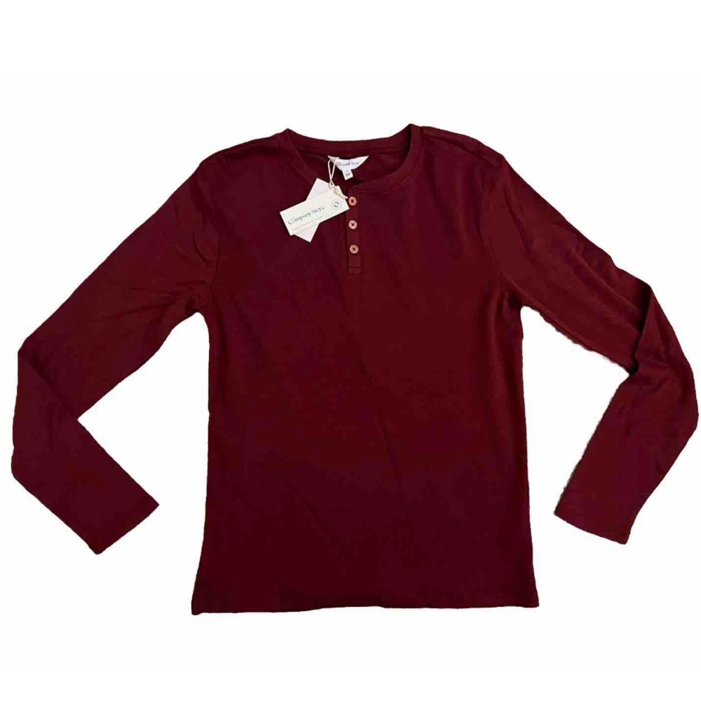 mens maroon long sleeve ribbed shirt small company store Lounge Night Pj Henley